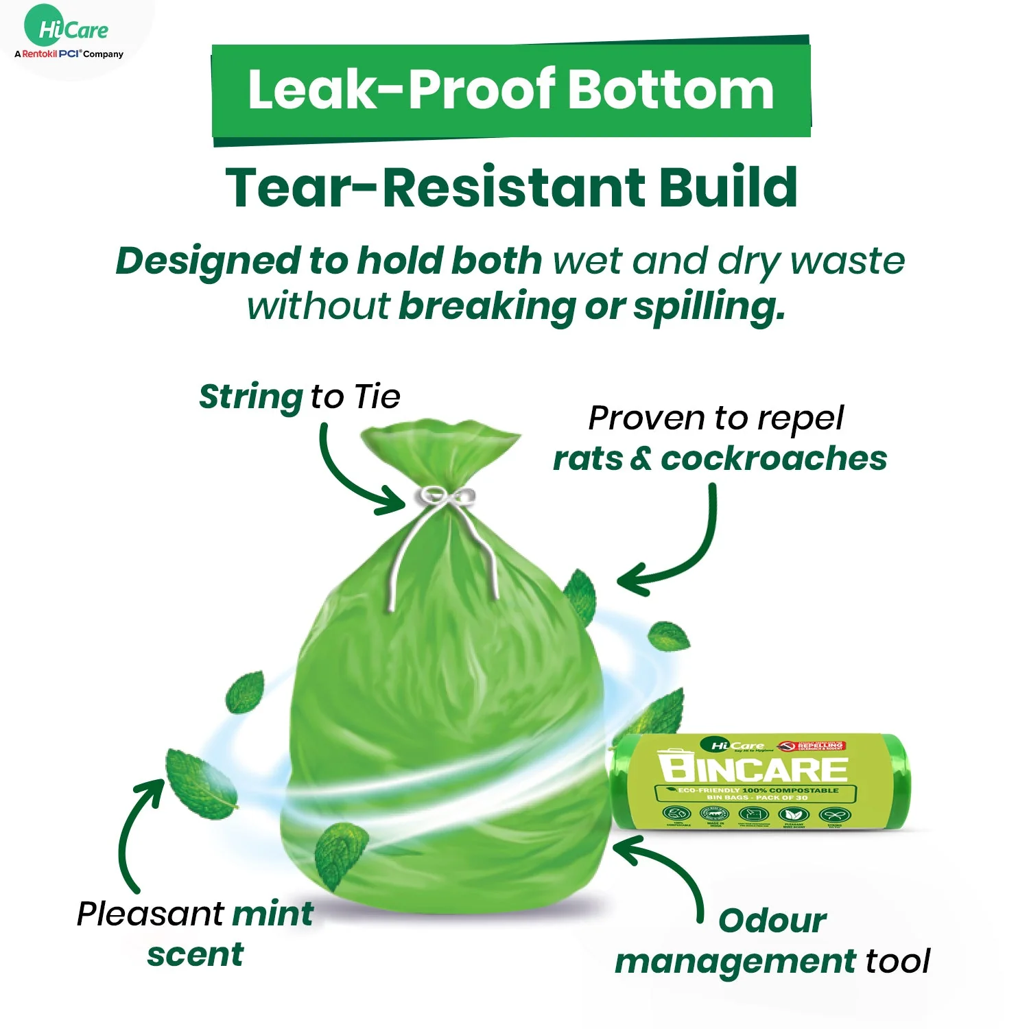 HiCare Bincare Compostable Garbage Bags I 120 Bags (Pack of 4) - Image 5