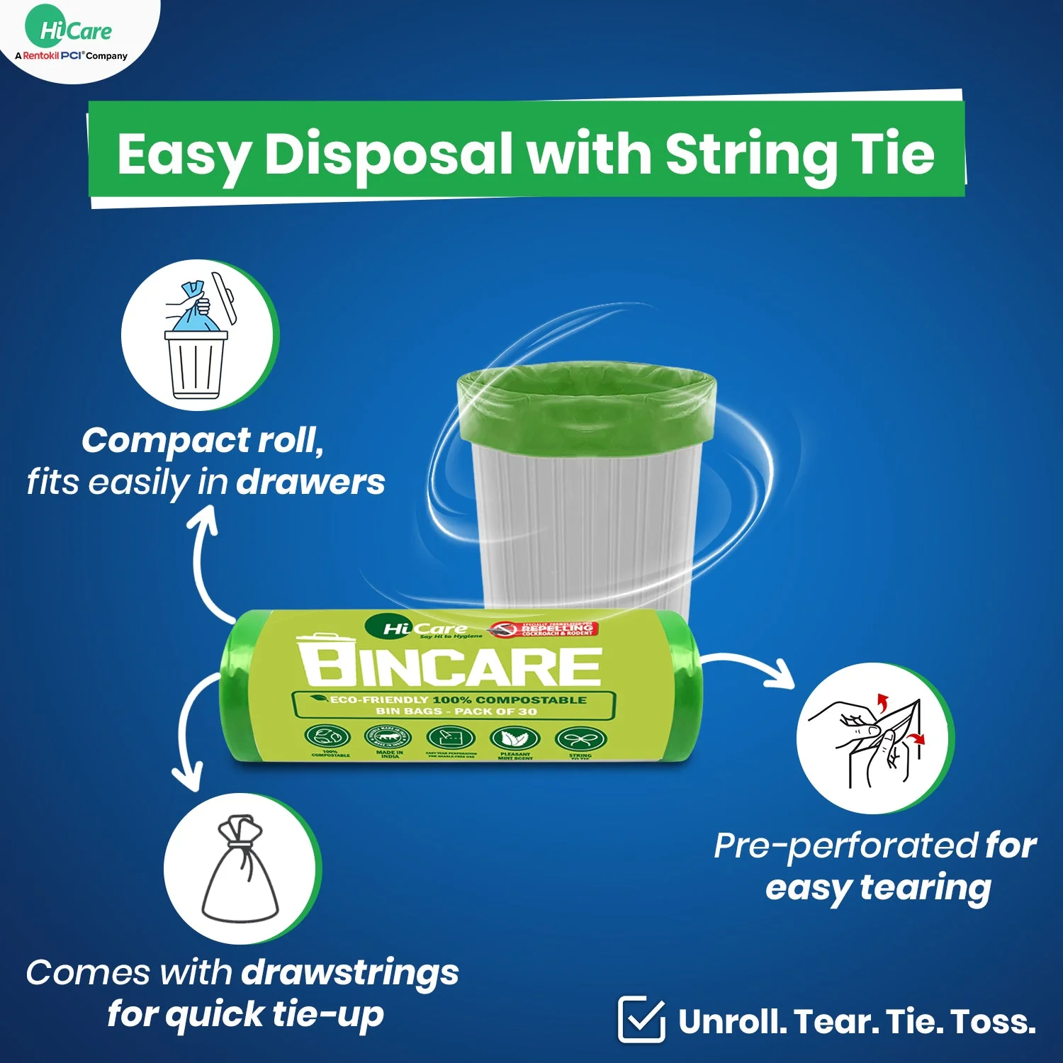 HiCare Bincare Compostable Garbage Bags I 120 Bags (Pack of 4) - Image 7