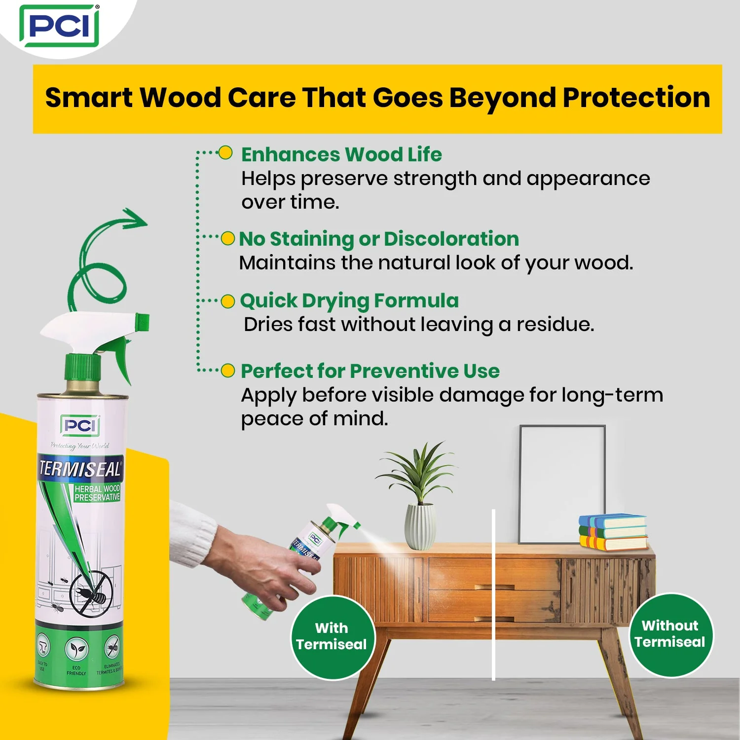 Termiseal Herbal Wood Preservative Spray - 500ml + 1Ltr| Eco-Friendly & Insect Protection for Wood Against Termites, Borers, and Pests. - Image 3